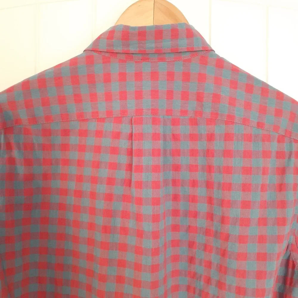 J. Crew Slim Untucked Organic Cotton Check Plaid Button Down Red Blue Size S
